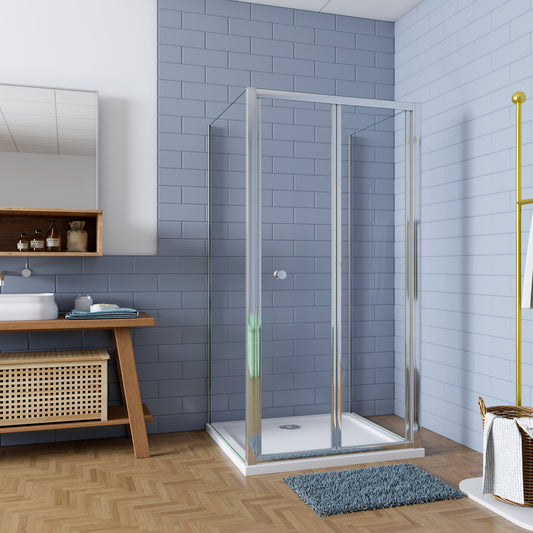 Douchecabine Vouw-/schuifdeur+twee zijpanelen 5mm veiligheidsglas-gepolijst chroom frame