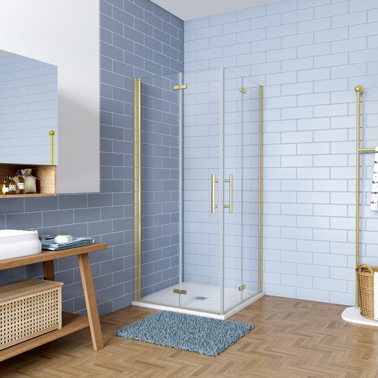 Douchecabine Opvouwbare 6mm NANO Easyclean veiligheidsglas goud aluminium profiel