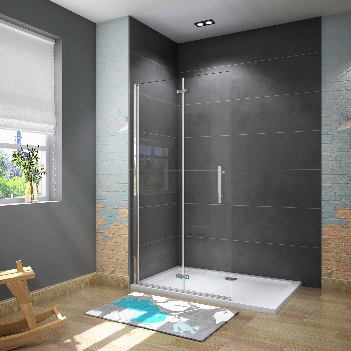 Douchewand-Inloopdouche 115x185cm 2 delig inklapbaar douchedeur 6mm NANO EasyClean veiligheidsglas glanzend chroom aluminium profiel