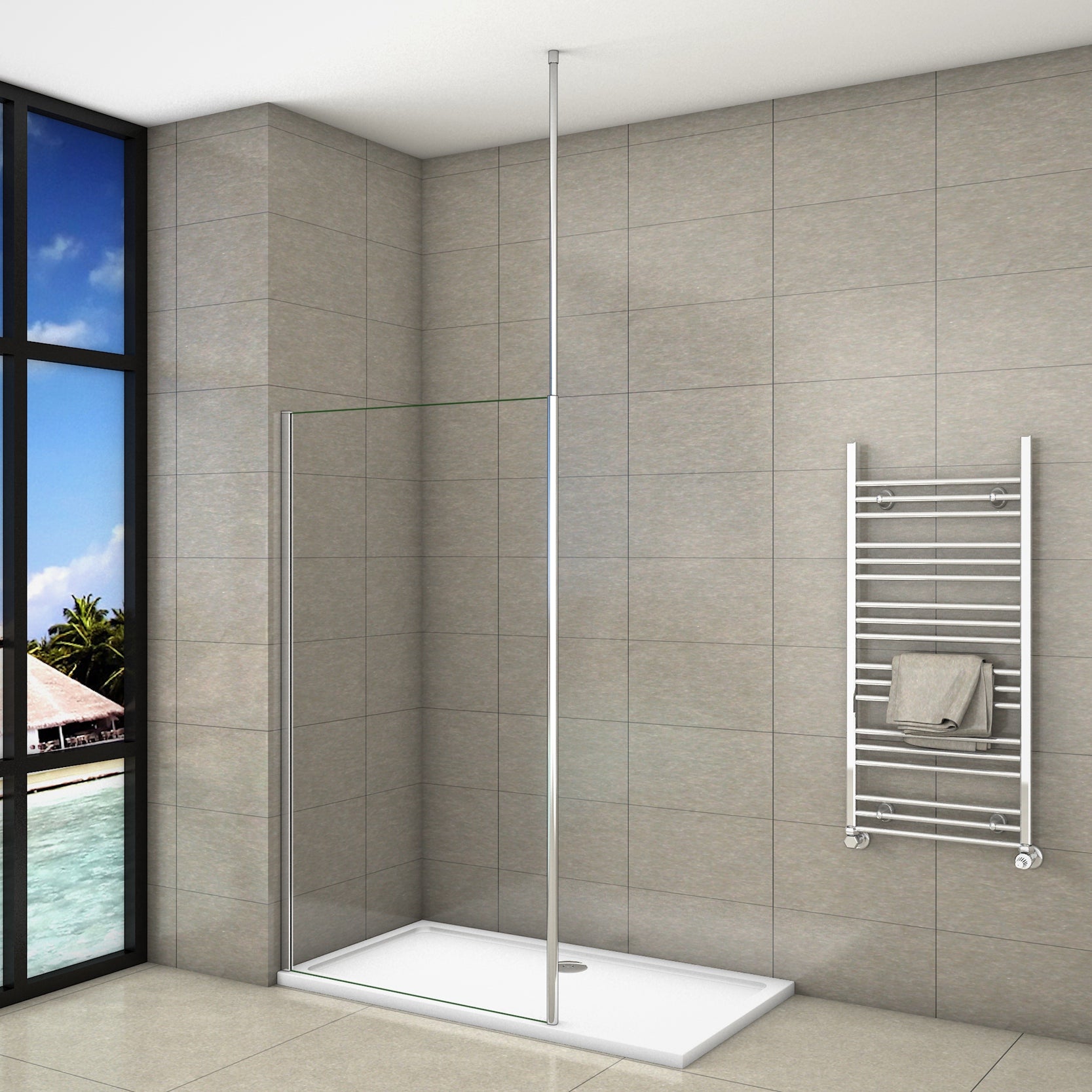 Inloopdouche 30-160x200 cm + 2030-3200 mm Stabilisatiestang,8mm nano-veiligheidsglas