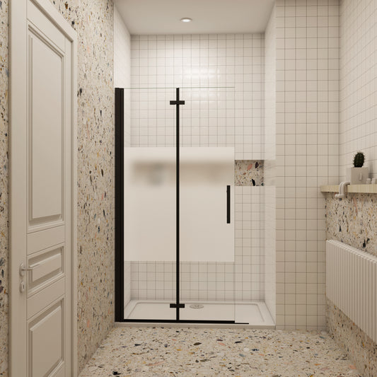 70/76/80/90/100/110/120x195cm inloopdouche Vouwdeur Mat Zwart Profiel met een matte strook,6mm NANO veiligheidsglas 180¡ã draaibaar