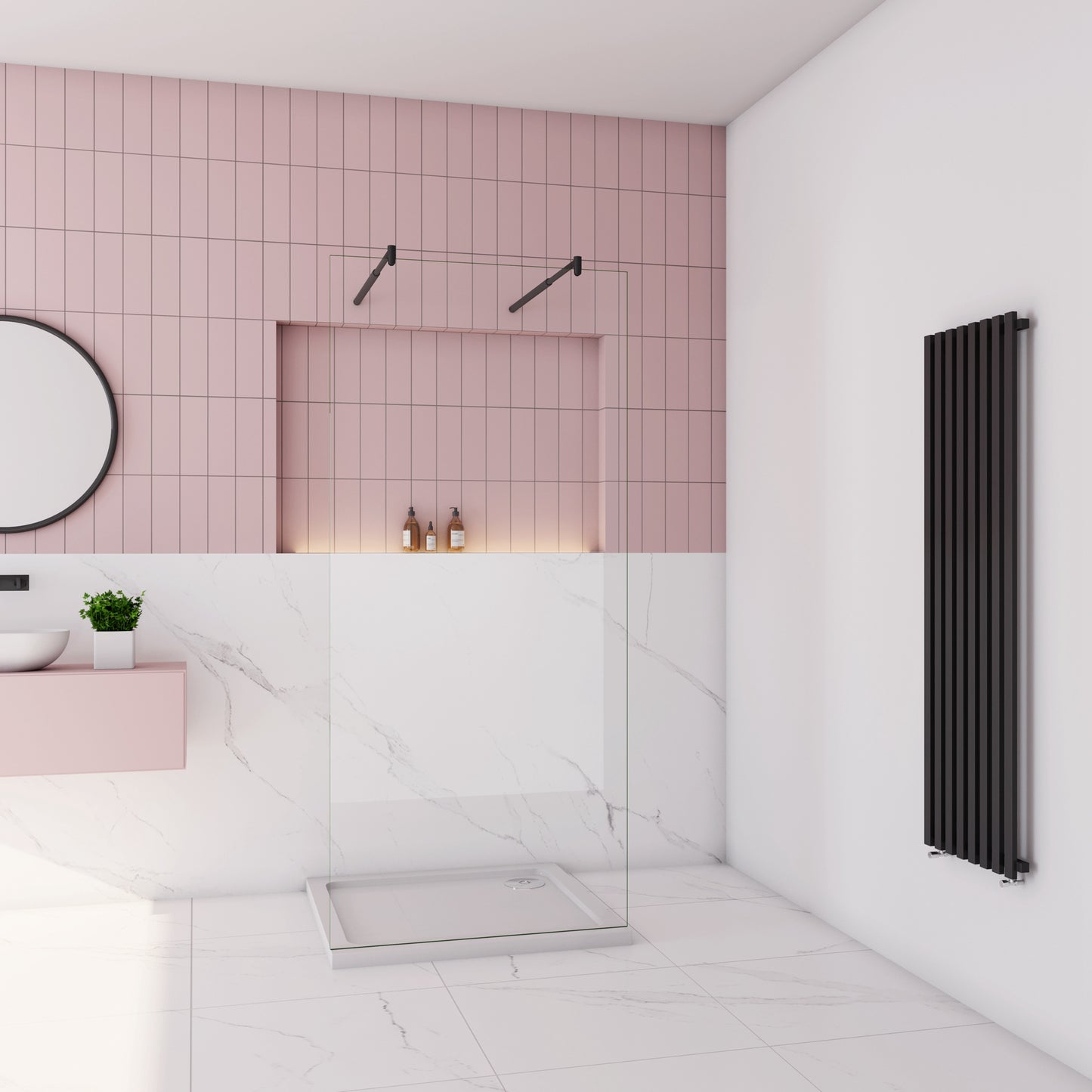 Inloopdouche 47,7-157.7x200cm,2 Stabilisatiestangen 70-120cm,8mm nano veiligheidsglas,zwarte