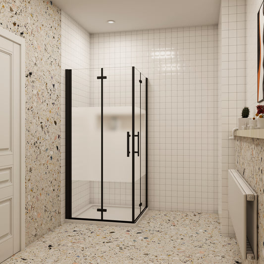 195cm douchecabine 6mm NANO veiligheidsglas draaideur met melkstrepen