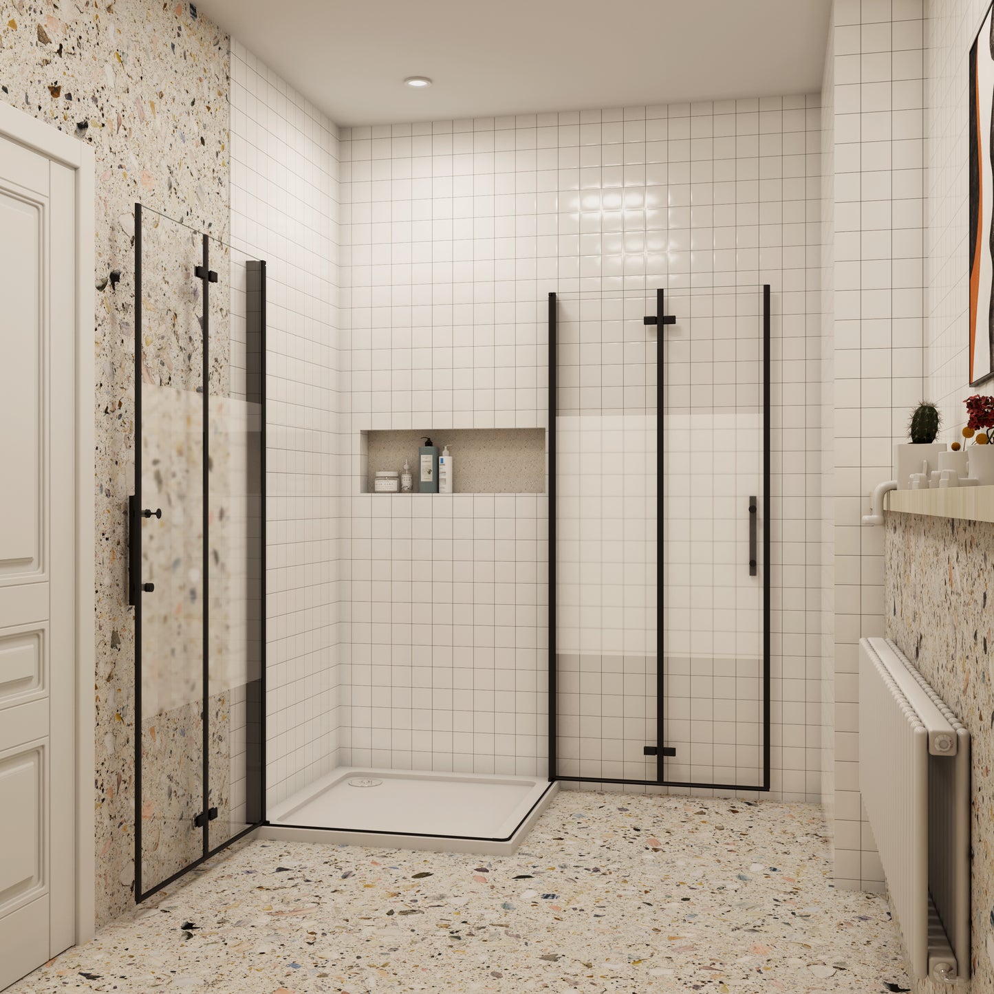 195cm douchecabine 6mm NANO veiligheidsglas draaideur met melkstrepen