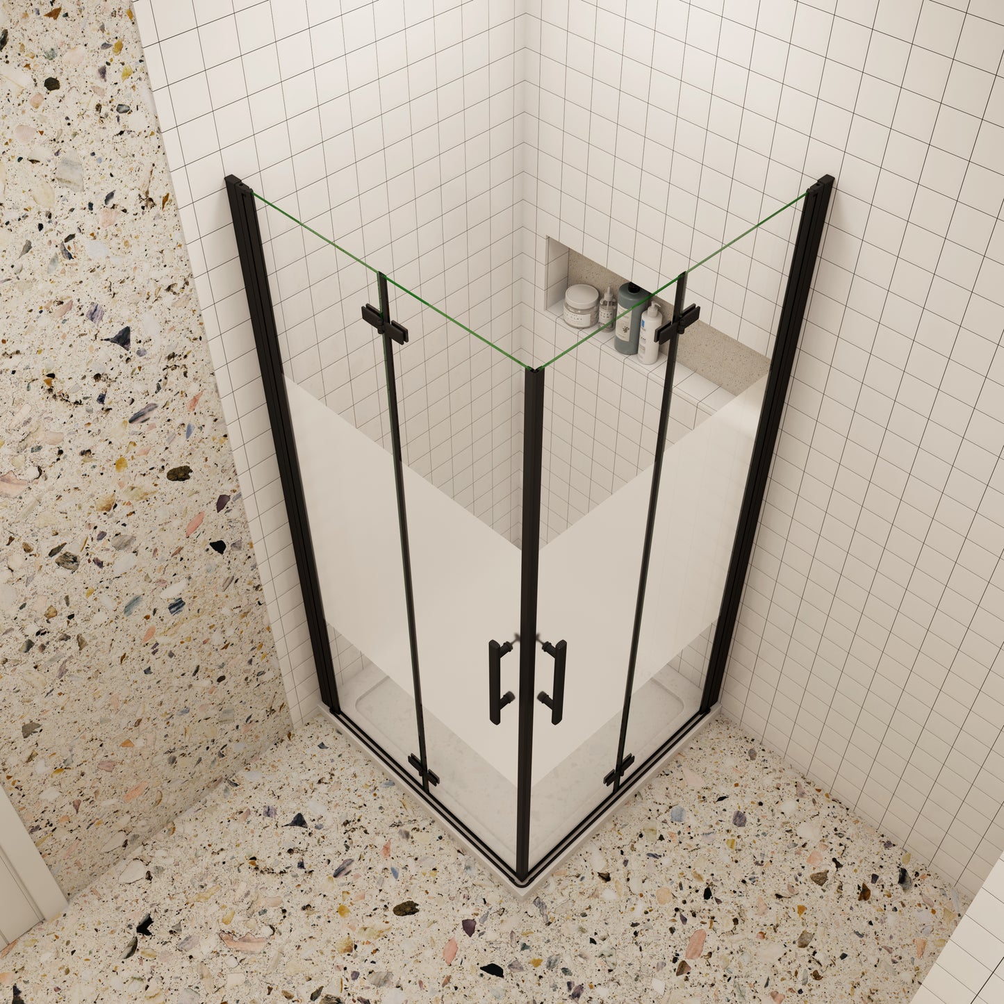 195cm douchecabine 6mm NANO veiligheidsglas draaideur met melkstrepen