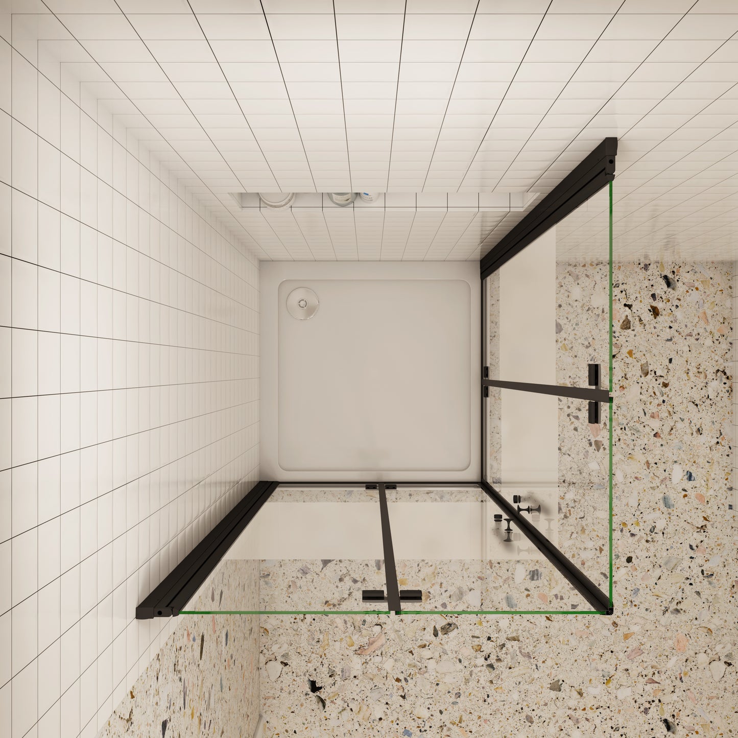 195cm douchecabine 6mm NANO veiligheidsglas draaideur met melkstrepen