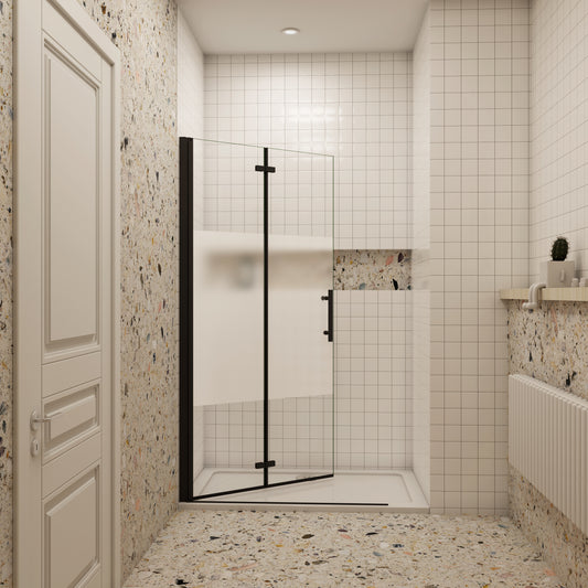 70/76/80/90/100/110/120x195cm inloopdouche Vouwdeur Mat Zwart Profiel met een matte strook,6mm NANO veiligheidsglas 180¡ã draaibaar