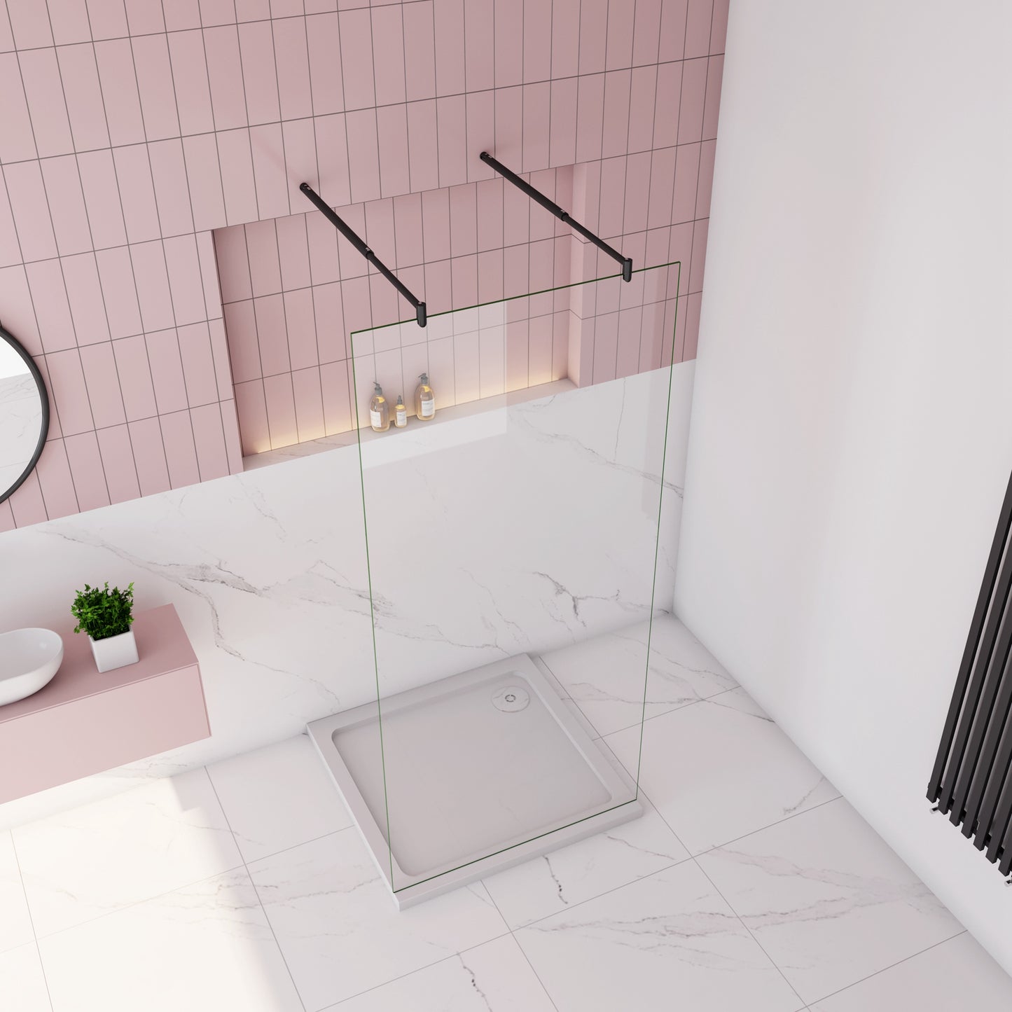 Inloopdouche 47,7-157.7x200cm,2 Stabilisatiestangen 70-120cm,8mm nano veiligheidsglas,zwarte