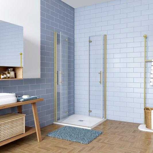 Douchecabine Opvouwbare 6mm NANO Easyclean veiligheidsglas goud aluminium profiel