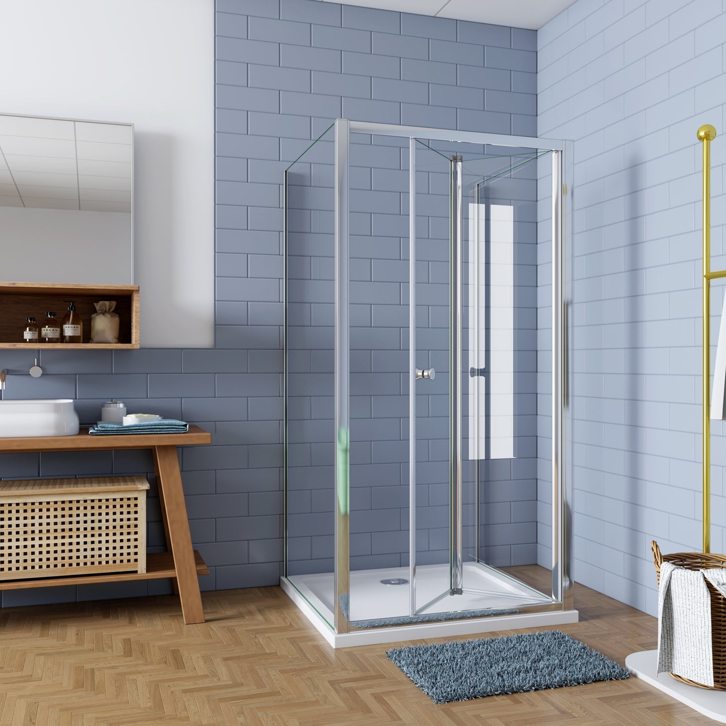 Douchecabine Vouw-/schuifdeur+twee zijpanelen 5mm veiligheidsglas-gepolijst chroom frame