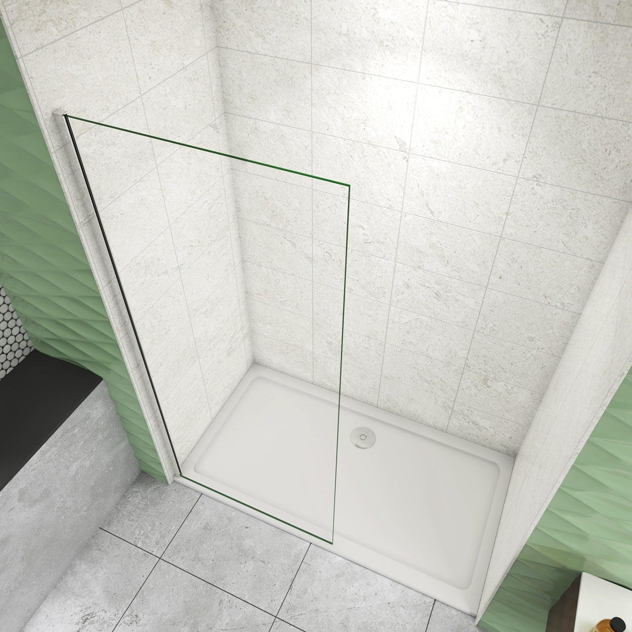 Inloopdouche 50-160x200 cm met zwart decor, 8mm NANO EasyClean veiligheidsglas