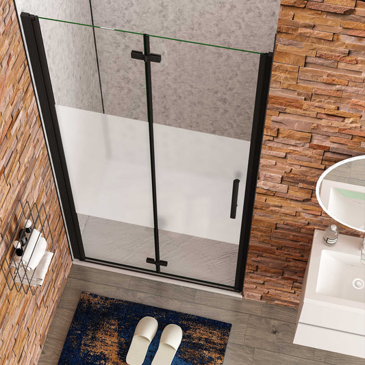 Aica Stijlvo douchedeur vouwdeur 70-76-80-90-100-110-120x195cm mat zwart 6mm veiligheidsglas met matte zeefdrukband antikalk coating