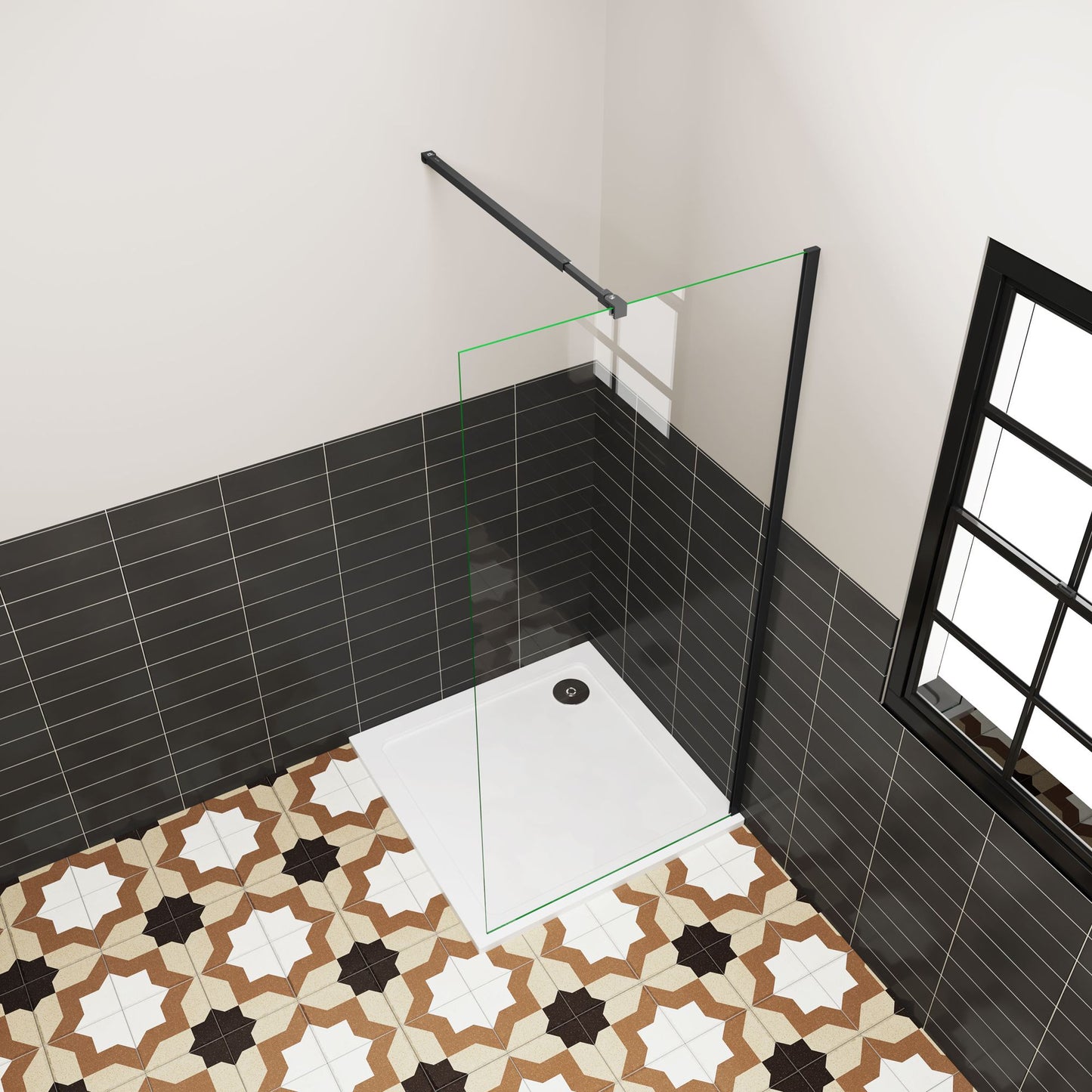 Inloopdouche 70-76-80-90-100x185 cm, 6 mm helder EasyClean veiligheidsglas,mat zwart£¬Stabilisatorstang meerdere opties aluminium frame,