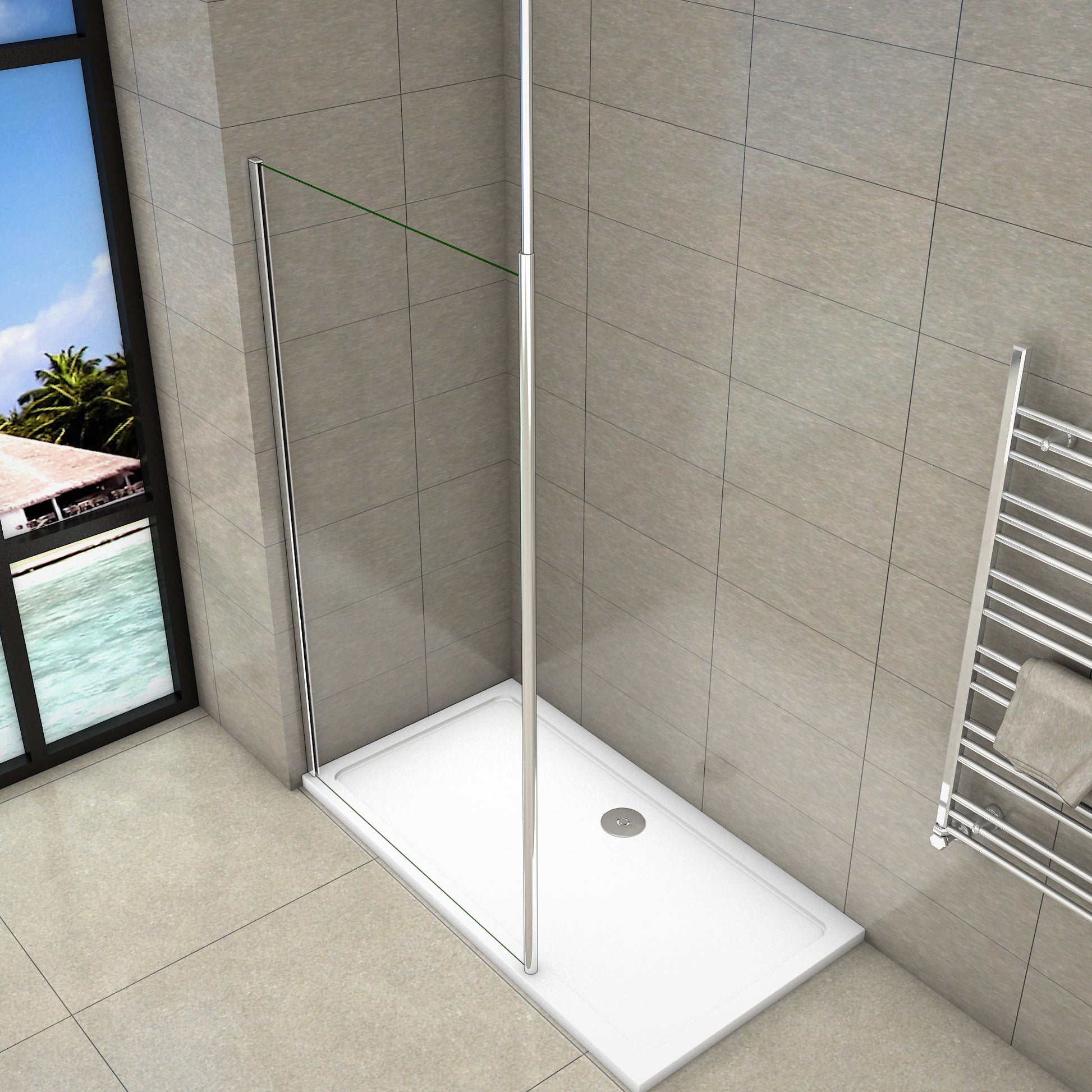 Inloopdouche 30-160x200 cm + 2030-3200 mm Stabilisatiestang,8mm nano-veiligheidsglas