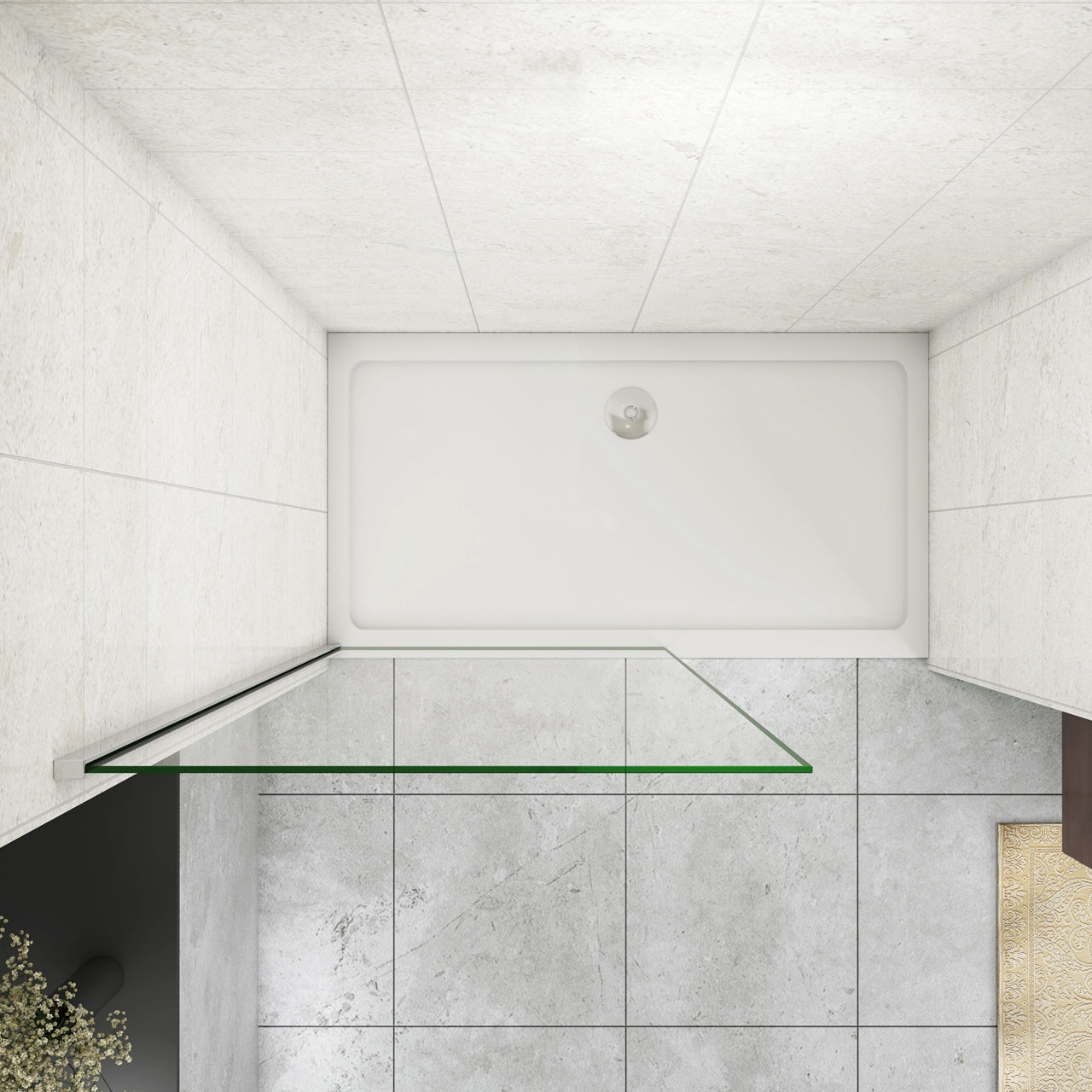 Inloopdouche 50-160x200cm met zwart decor, 10mm NANO EasyClean veiligheidsglas