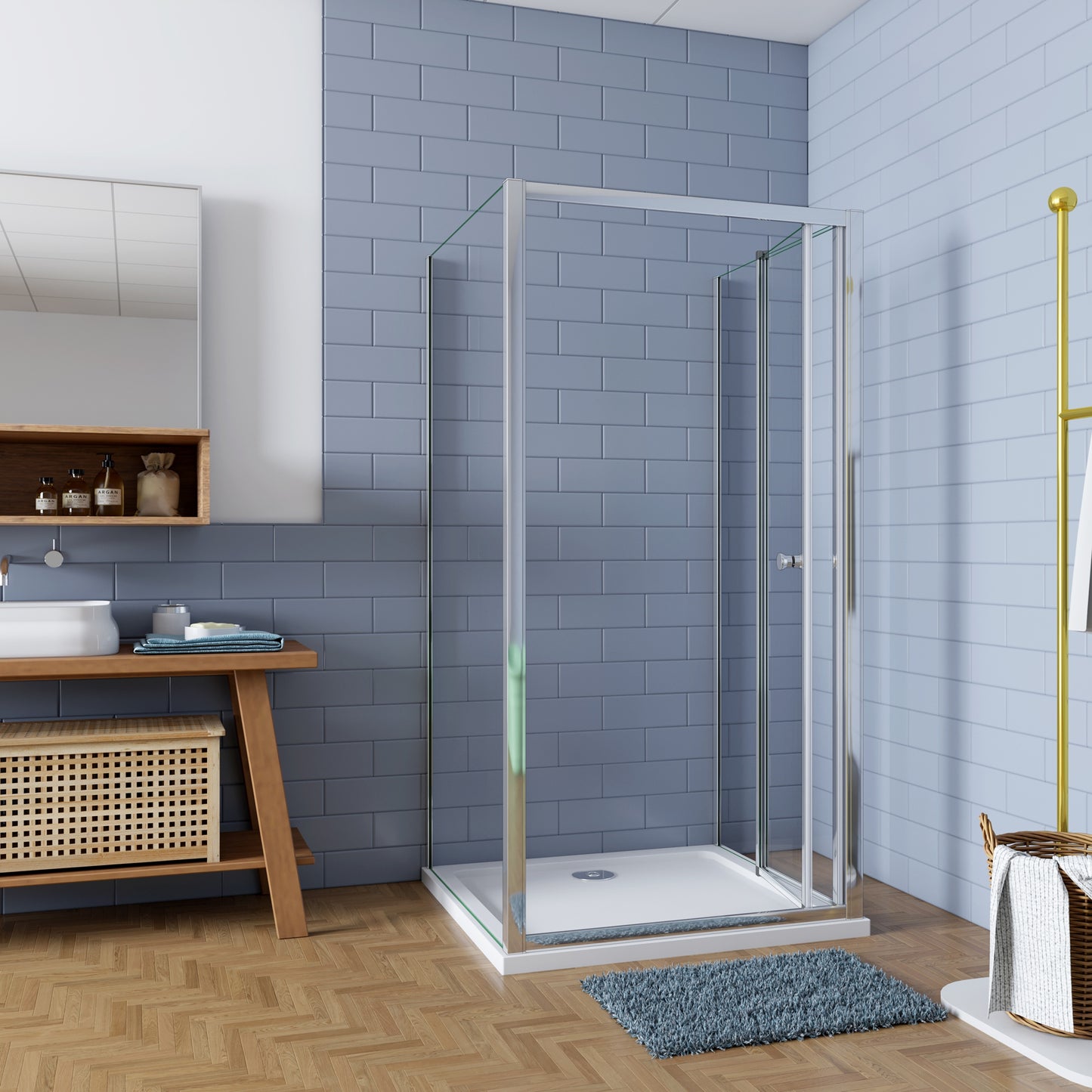 Douchecabine Vouw-/schuifdeur+twee zijpanelen 5mm veiligheidsglas-gepolijst chroom frame