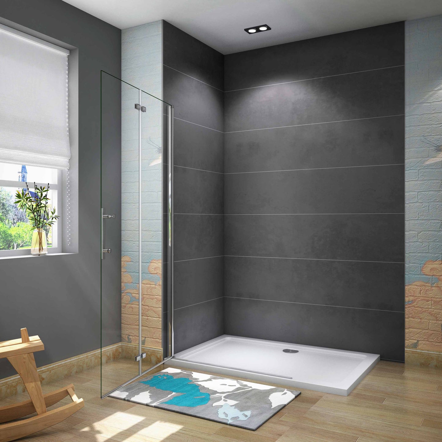 Douchewand-Inloopdouche 115x185cm 2 delig inklapbaar douchedeur 6mm NANO EasyClean veiligheidsglas glanzend chroom aluminium profiel