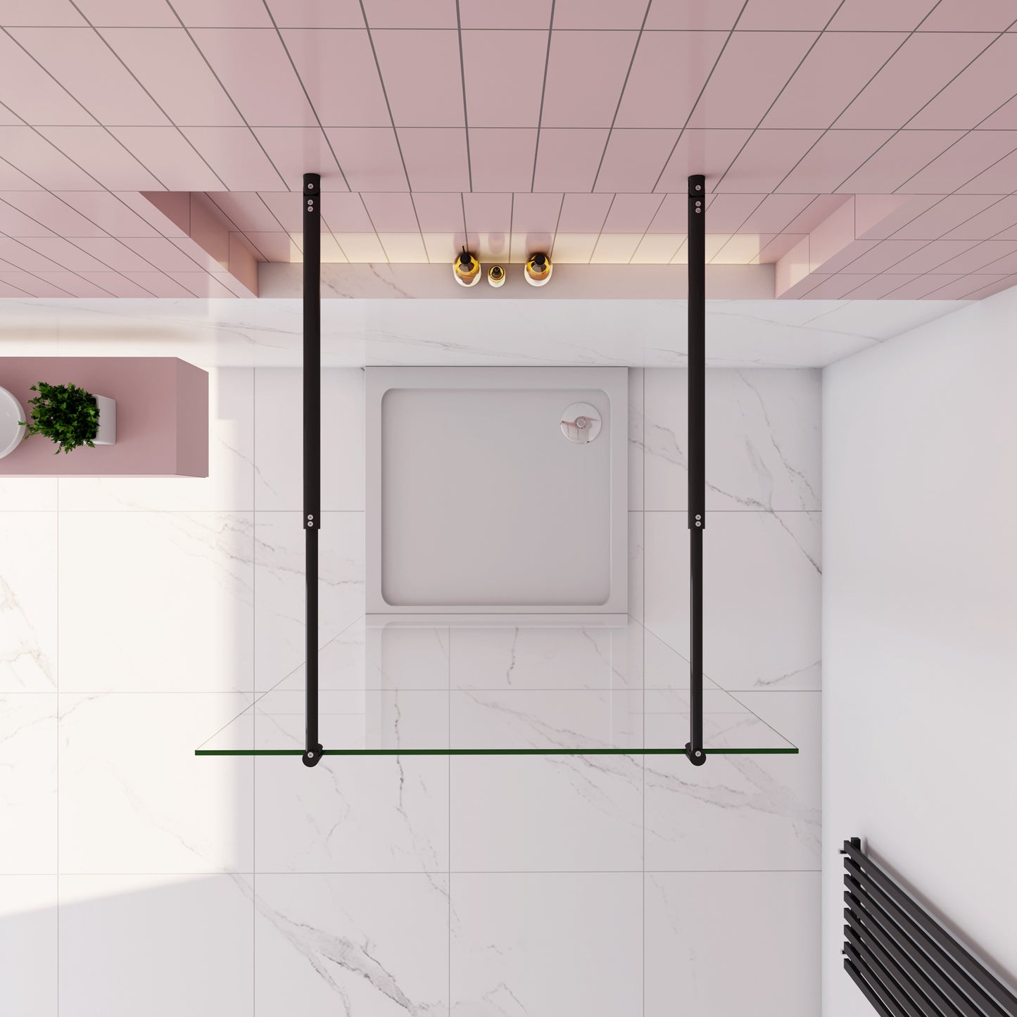 Inloopdouche 47,7-157.7x200cm,2 Stabilisatiestangen 70-120cm,8mm nano veiligheidsglas,zwarte