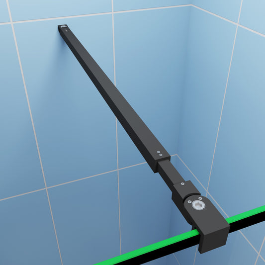 Inloopdouchewand in industri?le stijl, 200 cm hoog - regelmatig blokpatroon - 8 mm gemakkelijk te reinigen gehard glas - met planken - verstelbare stabilisatiestang - matzwart frame - eenvoudig te installeren