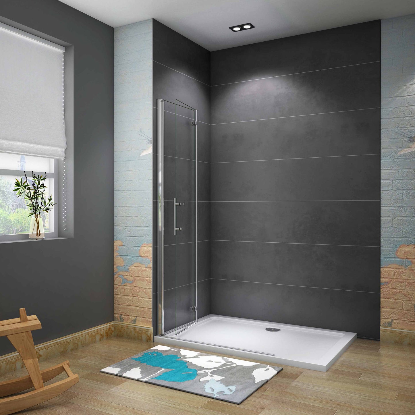 Douchewand-Inloopdouche 115x185cm 2 delig inklapbaar douchedeur 6mm NANO EasyClean veiligheidsglas glanzend chroom aluminium profiel