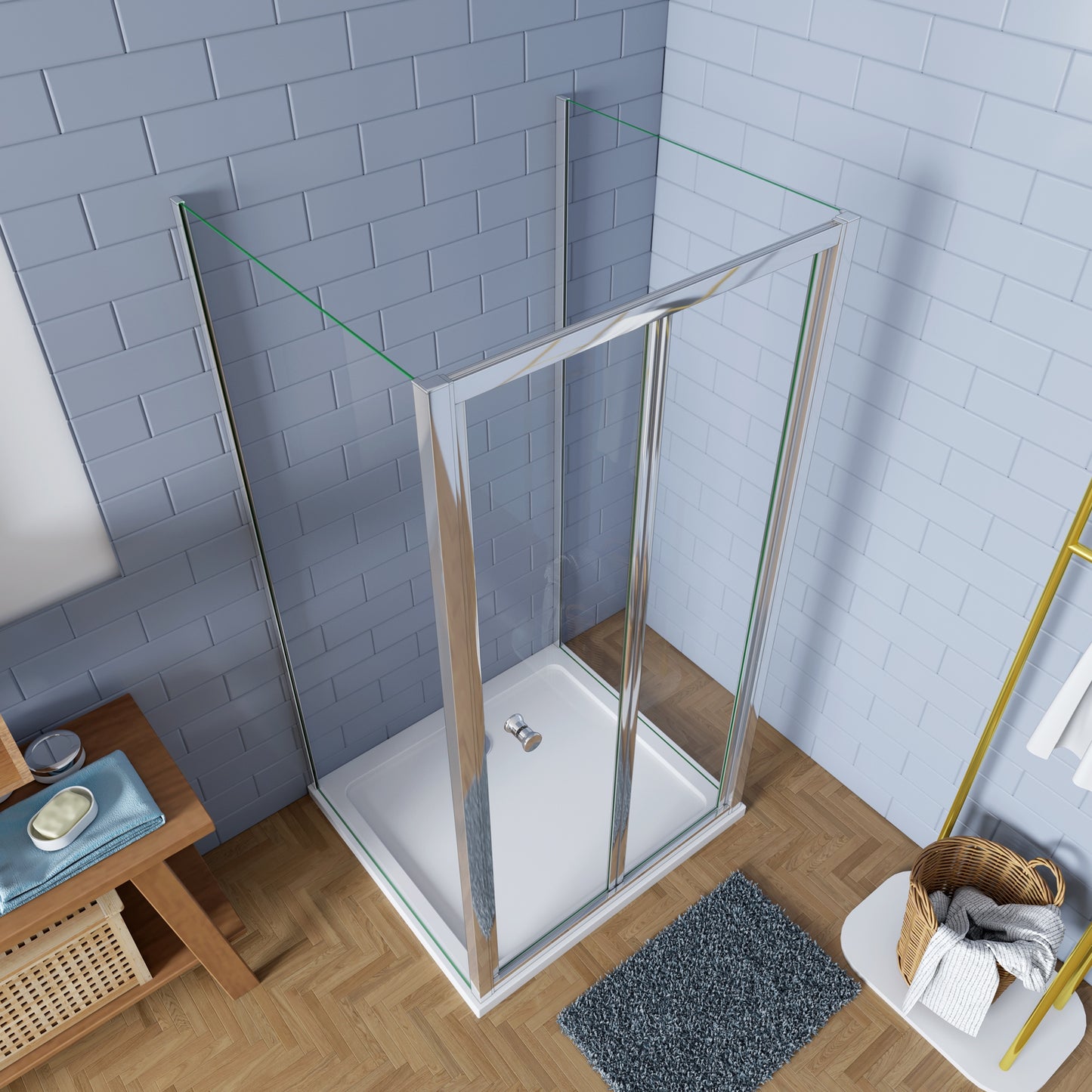 Douchecabine Vouw-/schuifdeur+twee zijpanelen 5mm veiligheidsglas-gepolijst chroom frame