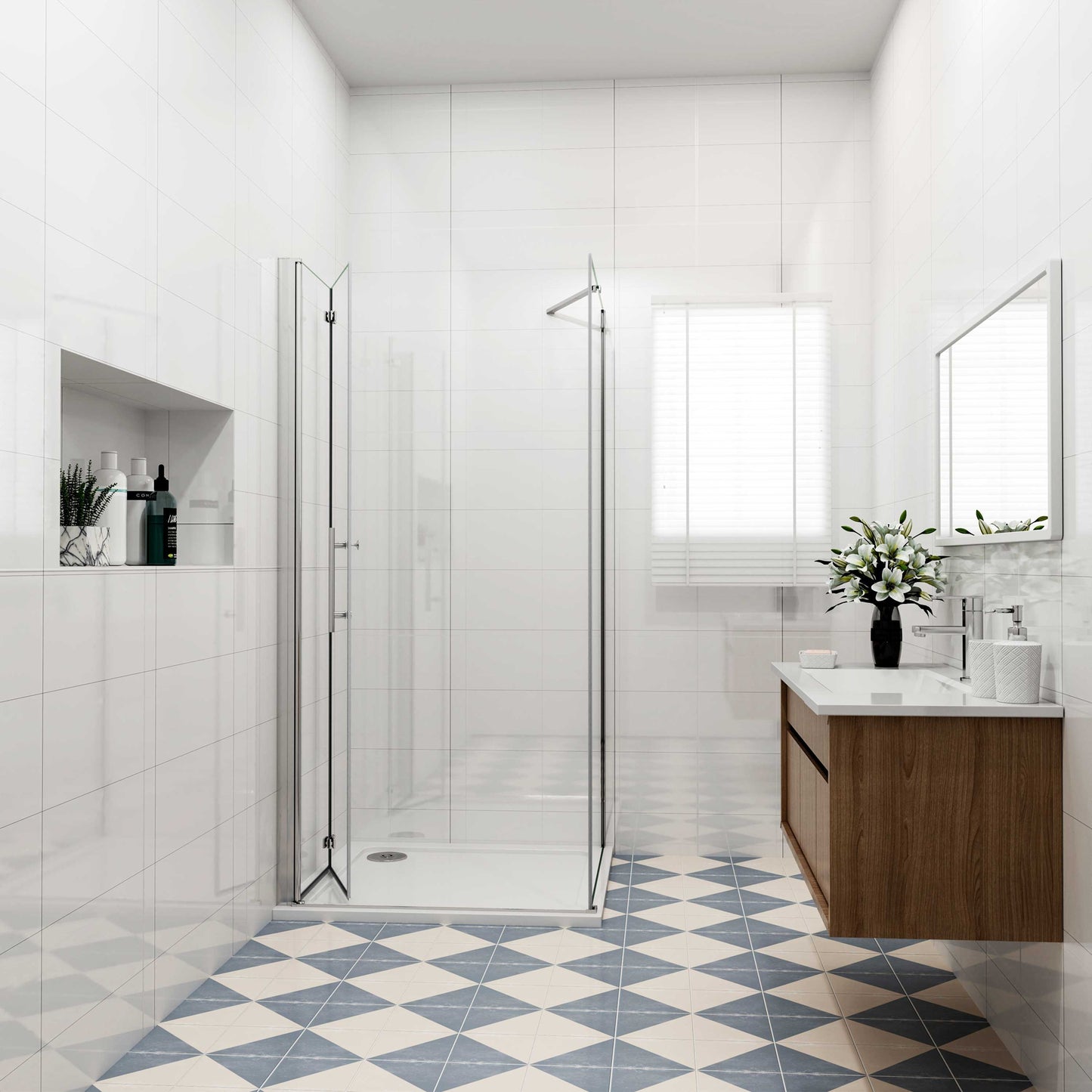 Douchecabine met vouwdeur en vaste zijwand ,NANO EasyClean veiligheidsglas,B:80xD:70x185cm,50cm Stabilisatiestang
