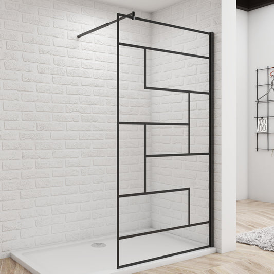 Inloopdouche 70/80/90/100/120/140x200cm met zwart decor,8mm Nano EasyClean veiligheidsglas + 70-120cm Stabilisatiestang