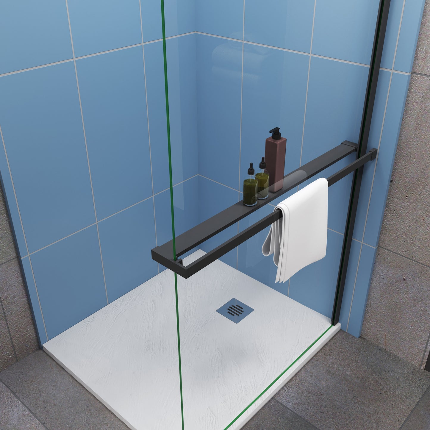 Aica Doucherekjes handdoekrek chroom/zwart 800/900/1000/1200/1400x130mm draagvermogen: 5 kg zinklegering