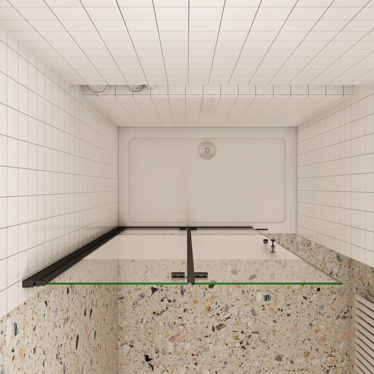 70/76/80/90/100/110/120x195cm inloopdouche Vouwdeur Mat Zwart Profiel met een matte strook,6mm NANO veiligheidsglas 180° draaibaar