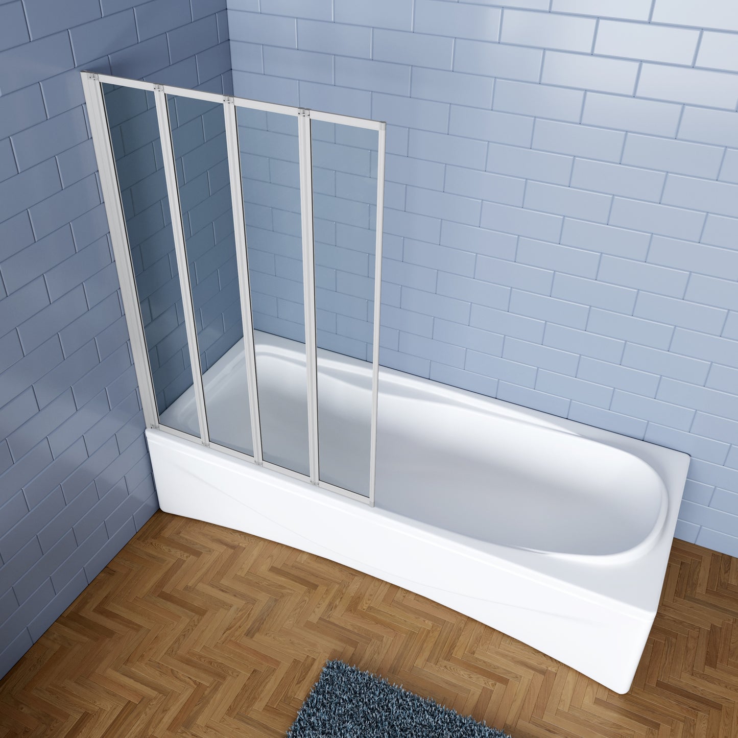 Aica Badwand 100x140cm 4-Delige Inklapbaar 4mm gehard glas-Grijs frame