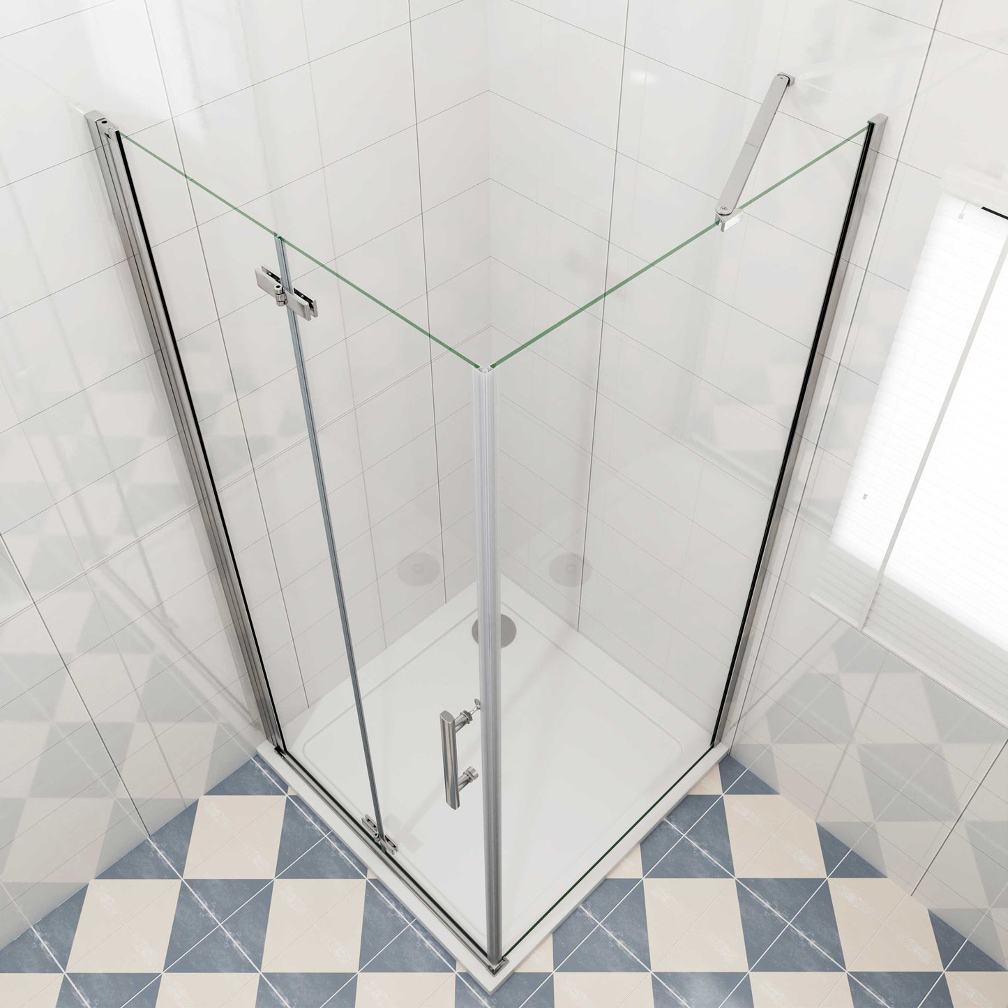 Douchecabine met vouwdeur en vaste zijwand ,NANO EasyClean veiligheidsglas,B:76xD:80x185cm,50cm Stabilisatiestang