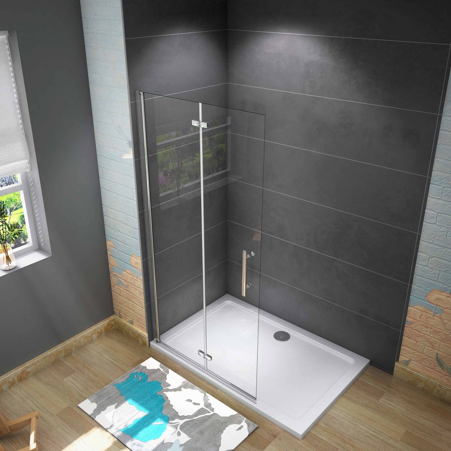 Douchewand-Inloopdouche 71x185cm 2 delig inklapbaar douchedeur 6mm NANO EasyClean veiligheidsglas glanzend chroom aluminium profiel