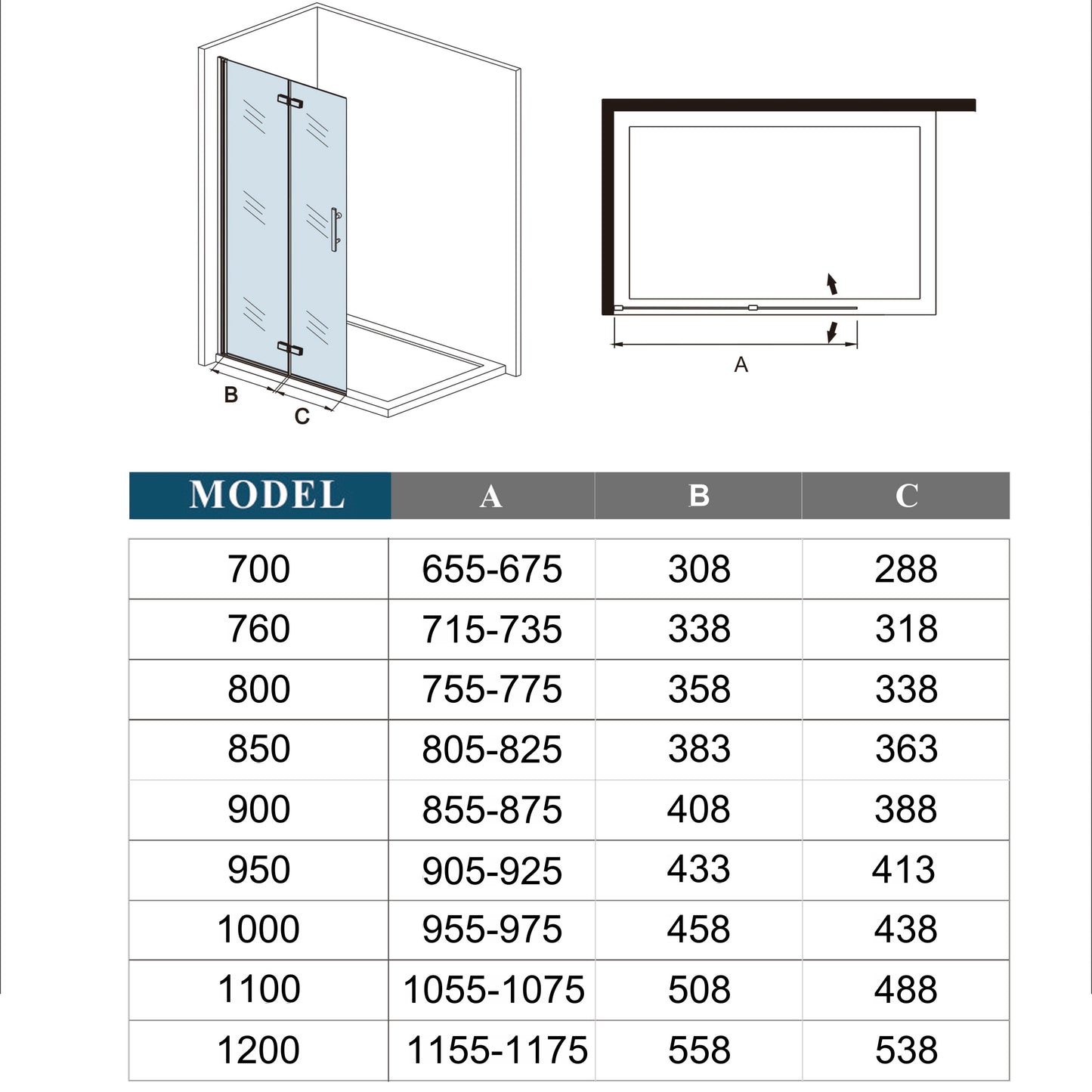 2-delige inklapbaar douchedeur,6mm NANO EasyClean veiligheidsglas,90x195 cm