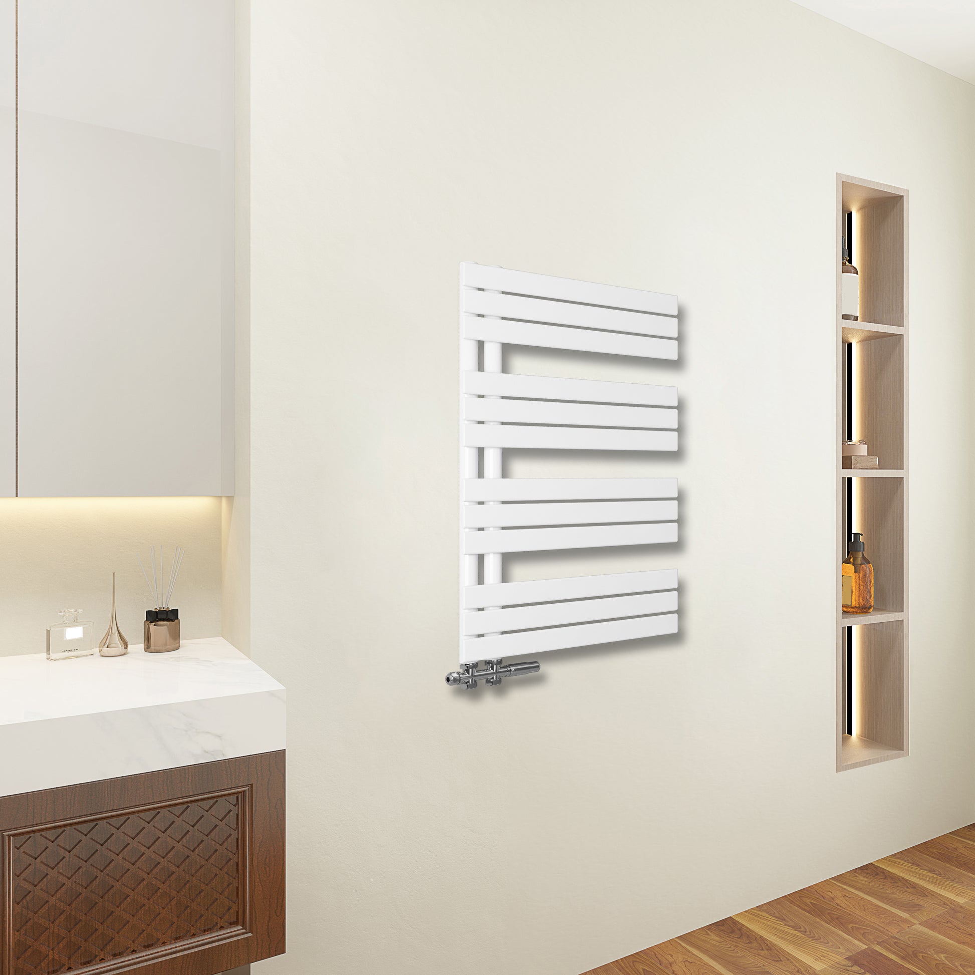 Badmeubelen Designradiator - Handdoekradiatoren - Zijaansluiting - Witte Matt