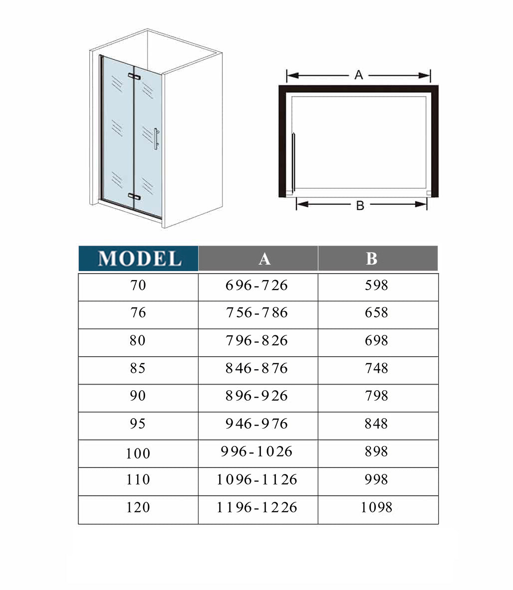 2-delige inklapbaar nis douchedeur 195cm hoog,6mm helder veiligheidsglas,Nano Coating
