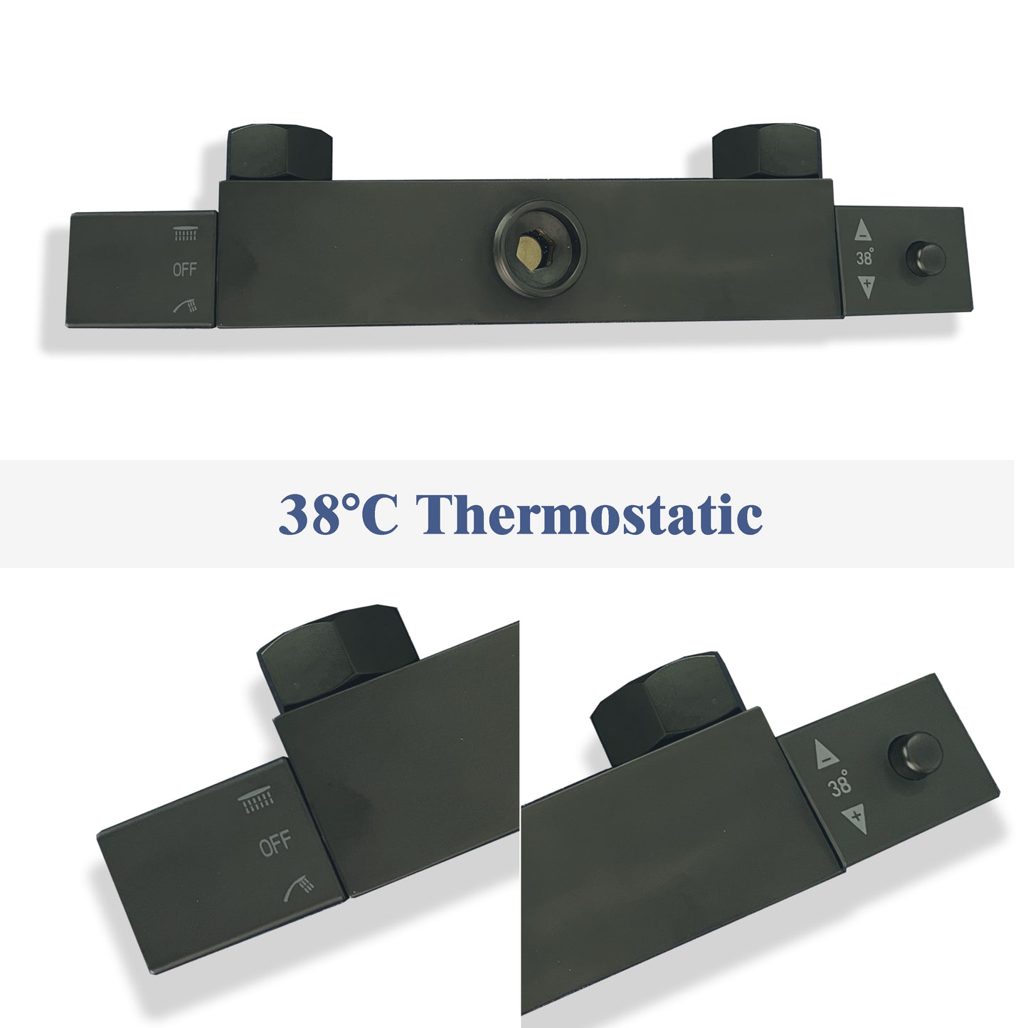 Regendoucheset Vierkant met thermostatische douchekraan en met handdouche¡ê?Opbouw???Mat Zwart