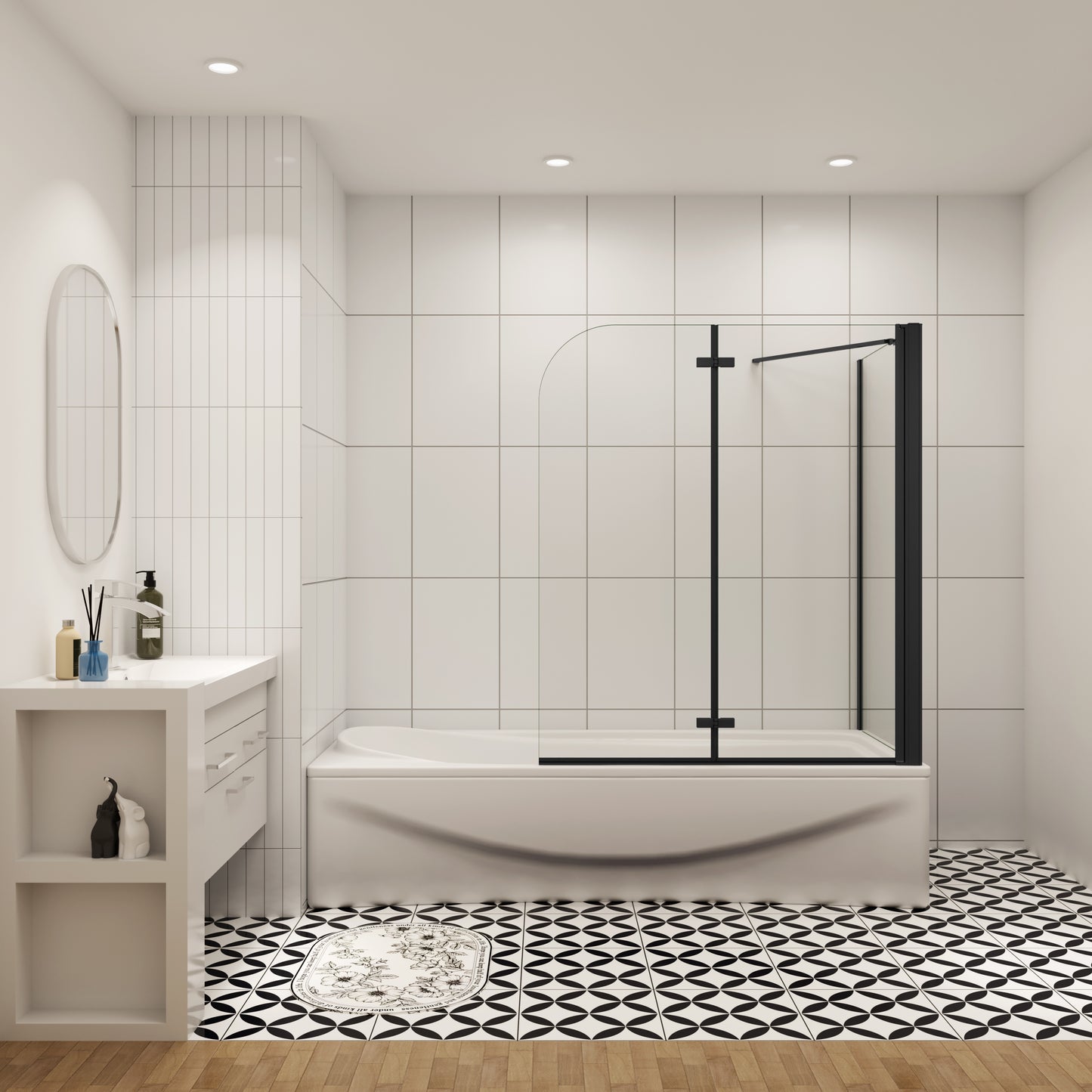 70cm zijwand douchewand+Badopzetstuk 90/100/110/120 cm douchescherm 6mm nano douche 2-delig voor badkuip H140cm zwart