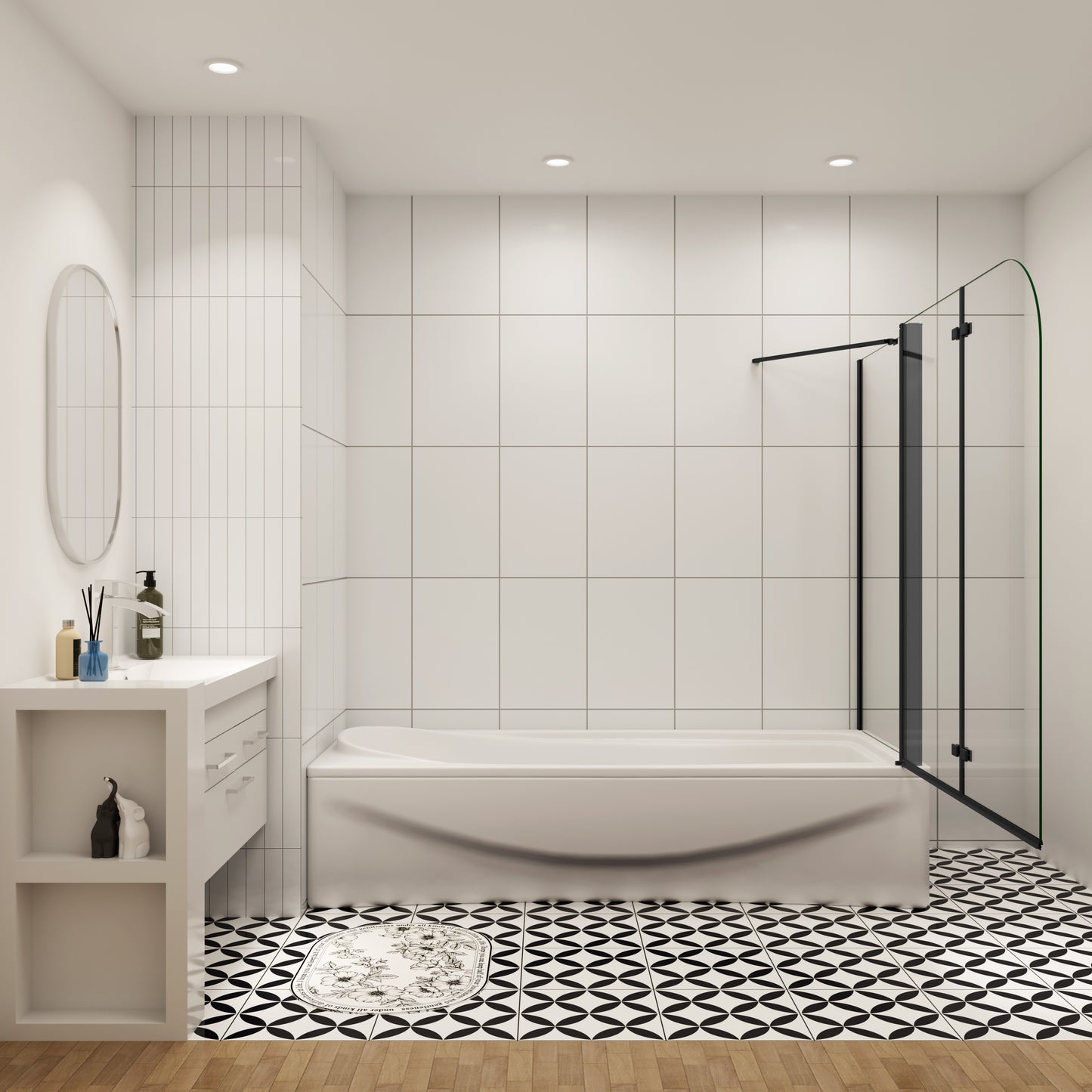 70cm zijwand douchewand+Badopzetstuk 90/100/110/120 cm douchescherm 6mm nano douche 2-delig voor badkuip H140cm zwart