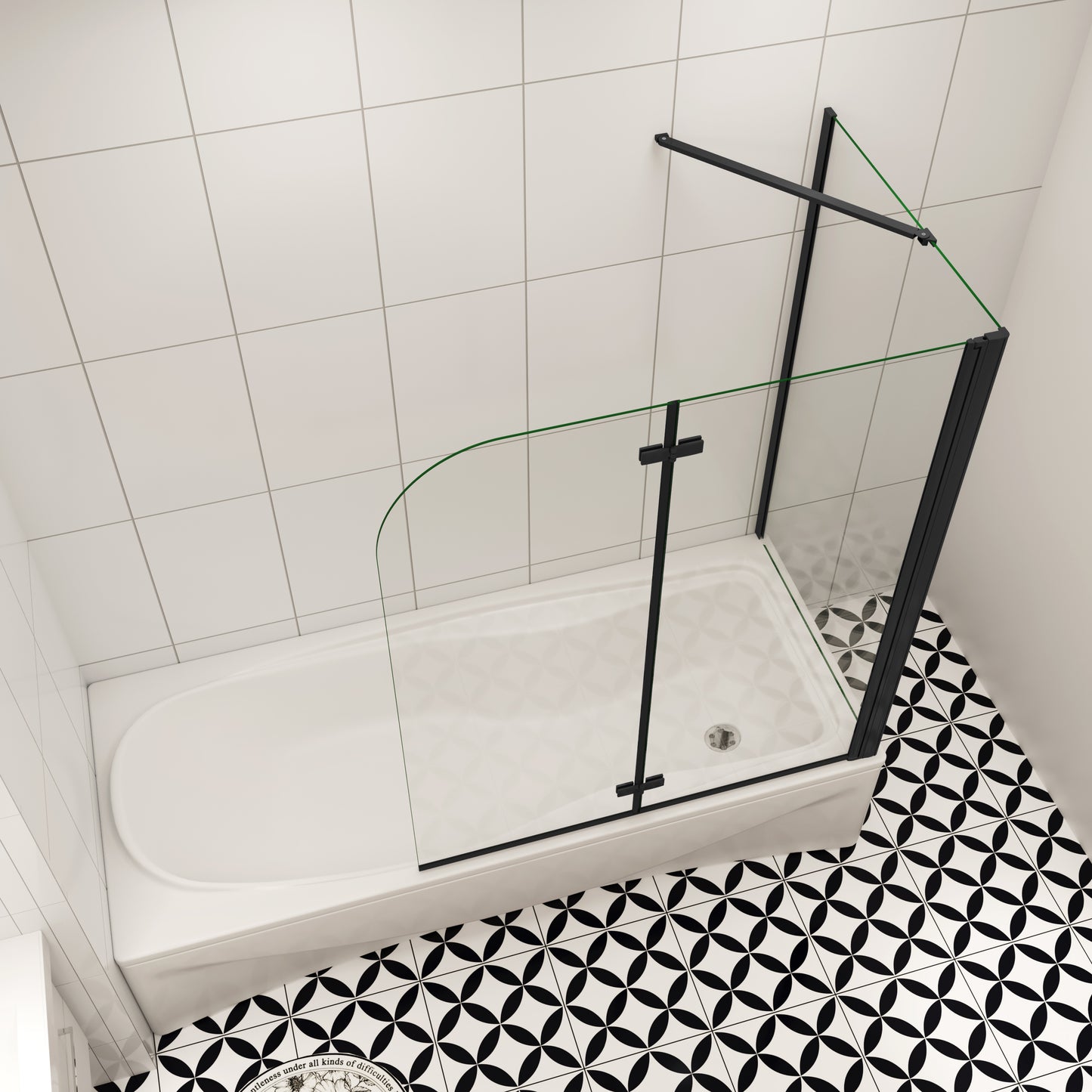 70cm zijwand douchewand+Badopzetstuk 90/100/110/120 cm douchescherm 6mm nano douche 2-delig voor badkuip H140cm zwart