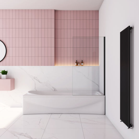 Badwand 75x140cm/80x140cm ,6mm helder EasyClean veiligheidsglas¡ê?mat zwarte profiel/wit elektroforese profiel