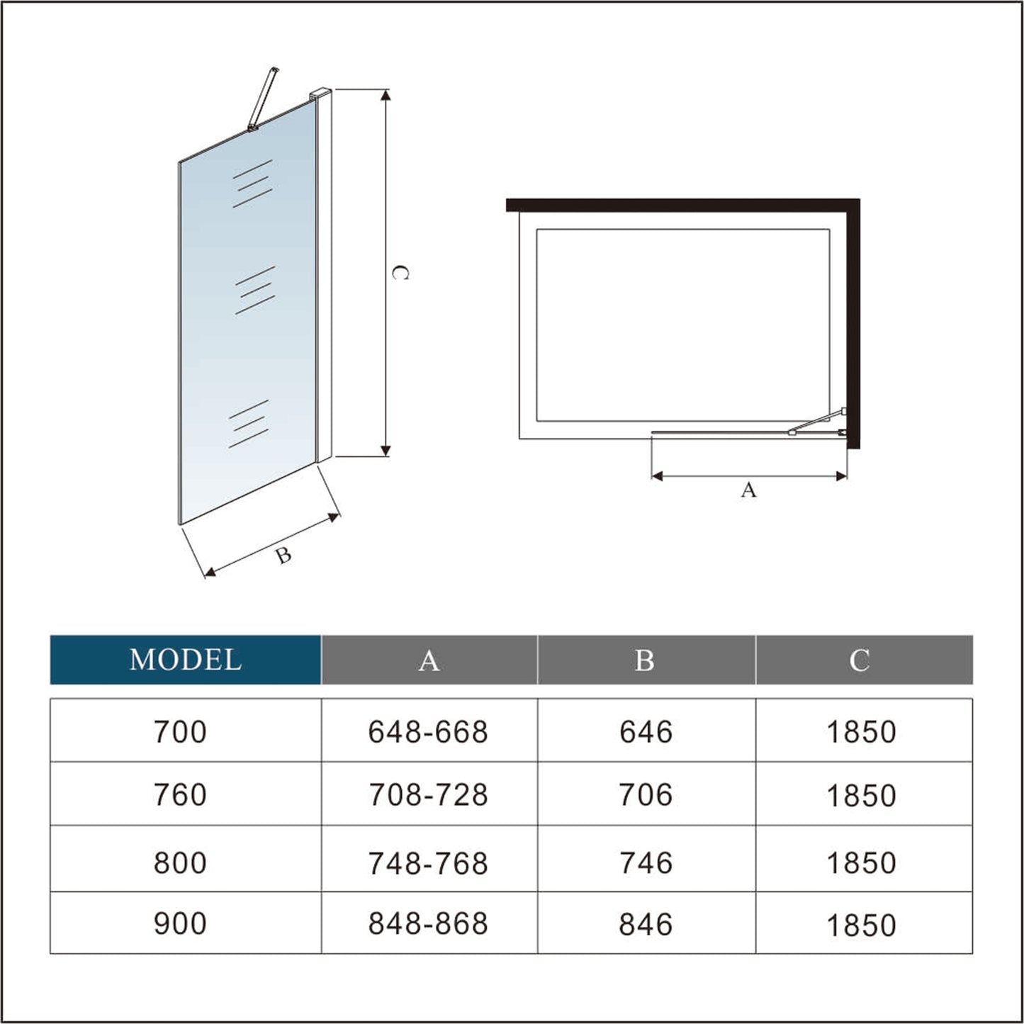 Aica moderne douchewand 65-71-75-85x185 cm 6 mm NANO Easyclean veiliges gehard glas - gemakkelijk te installeren glanzend chroom profiel