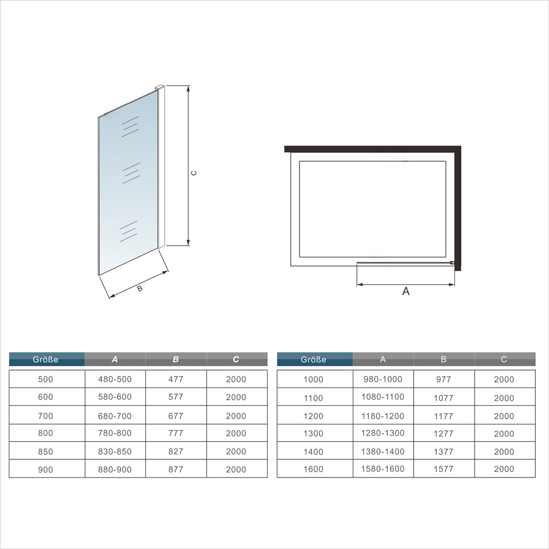 Inloopdouche 70/80/90/100/120/140x200cm met zwart decor,8mm Nano EasyClean veiligheidsglas + 70-120cm Stabilisatiestang