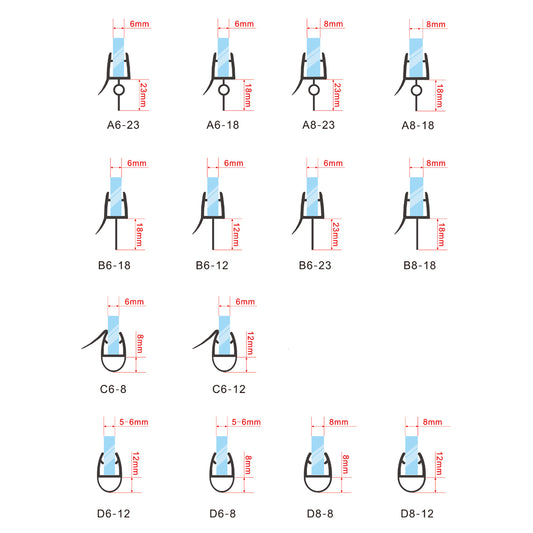 Douchedeurrubber voor 6mm of 8mm glas, 90cm lang, snijdbaar