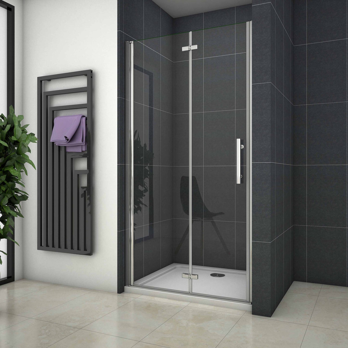 2-delige inklapbaar douchedeur,185cm hoog,6mm NANO EasyClean veiligheidsglas