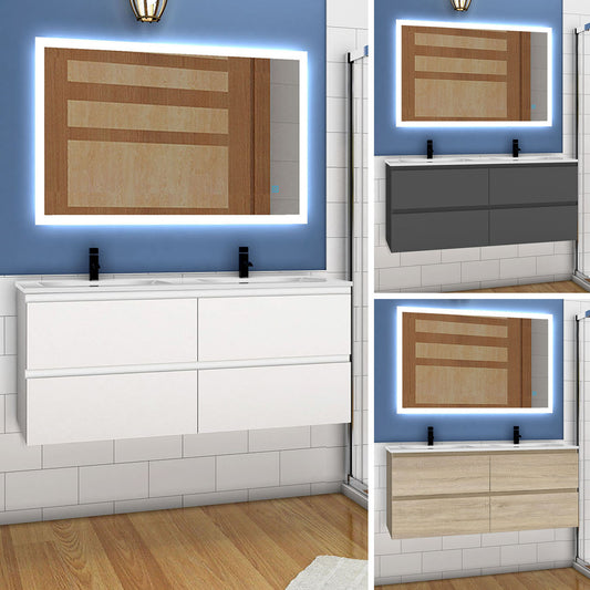 Badkamermeubel set 120 cm ,badmeubel met onderkast wit mat/antraciet mat/eik mat