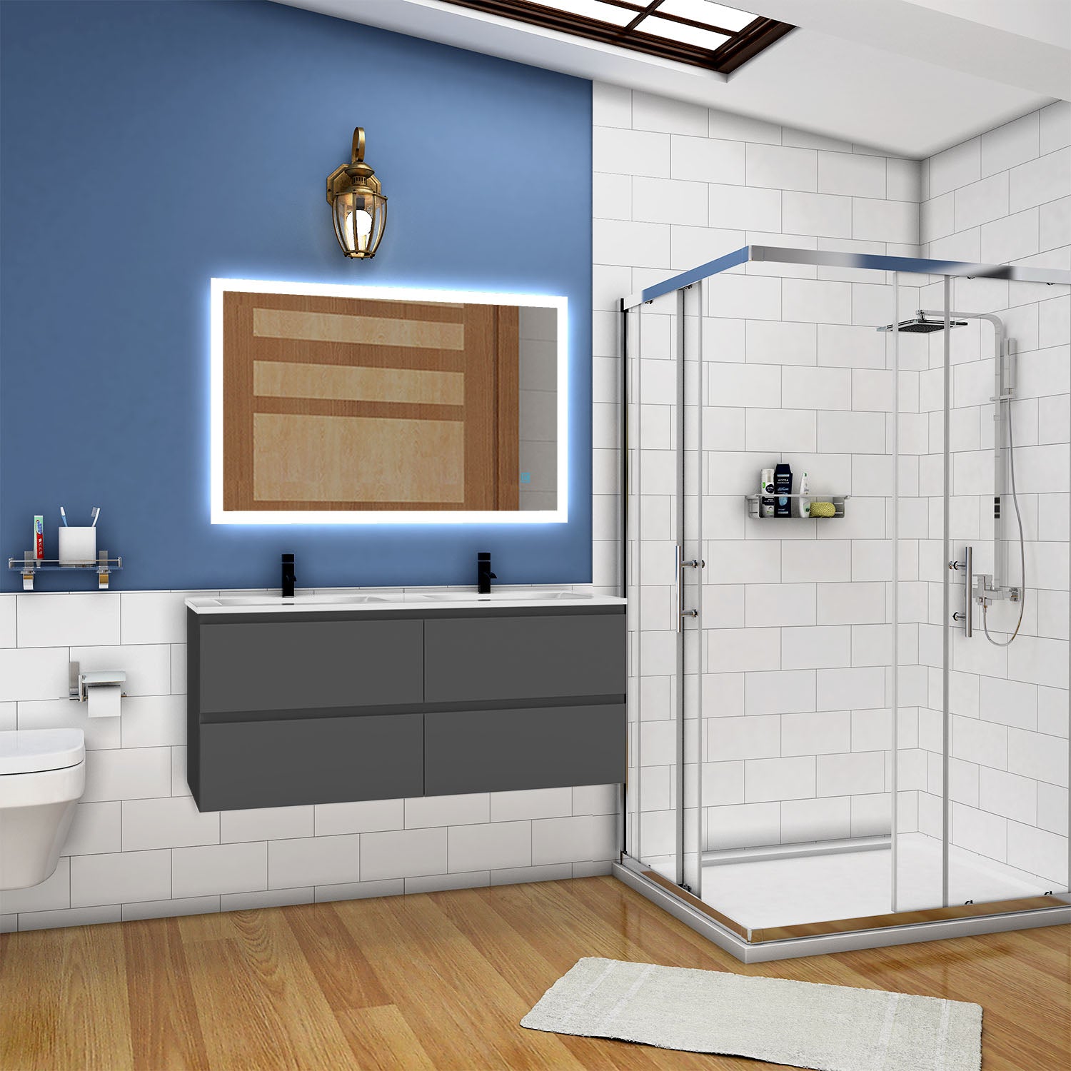 Badkamermeubel set 120 cm ,badmeubel met onderkast wit mat/antraciet mat/eik mat