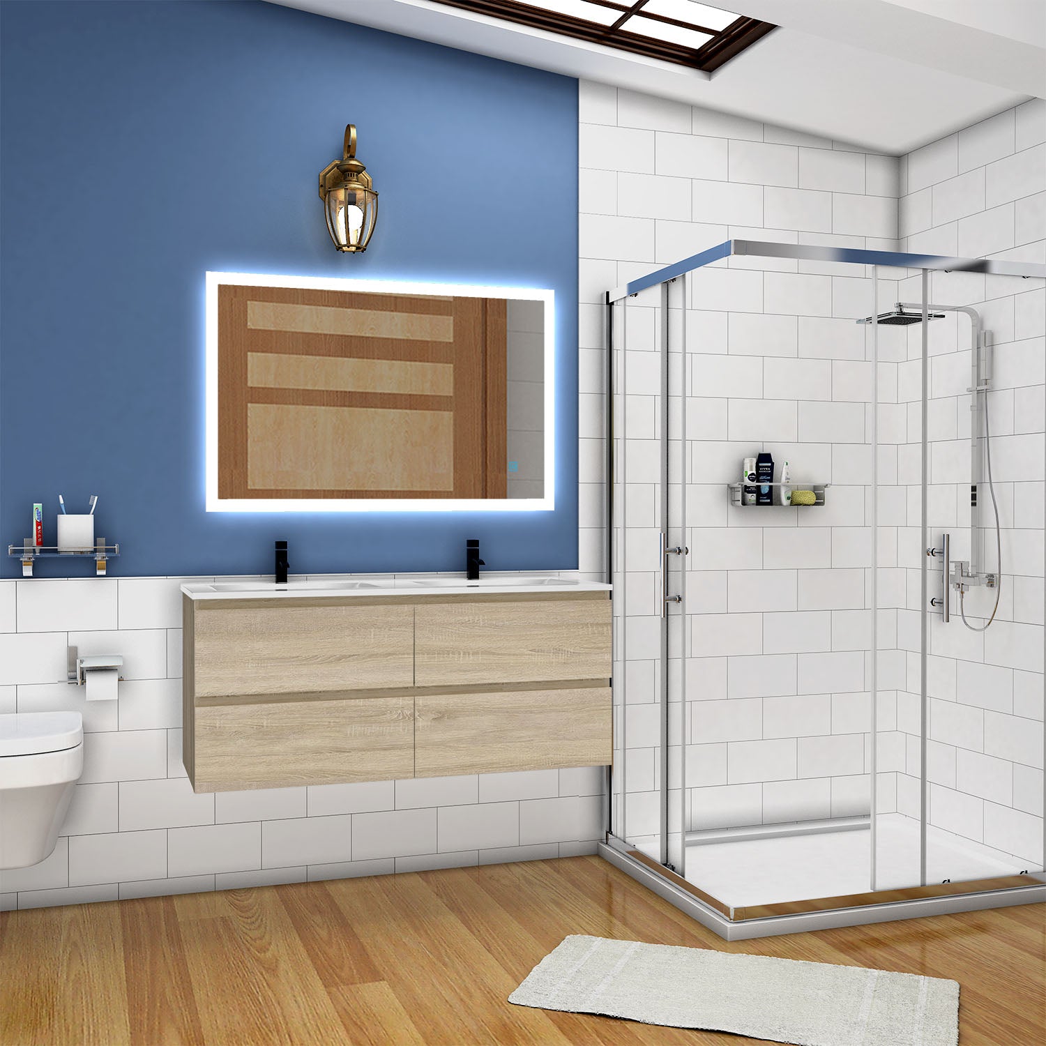 Badkamermeubel set 120 cm ,badmeubel met onderkast wit mat/antraciet mat/eik mat