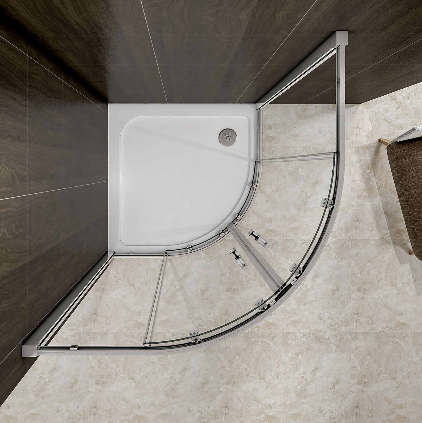 kwartronde douchecabine dubbele schuifdeur, hoek-instap douchecabine, 6mm helder veiligheidsglas