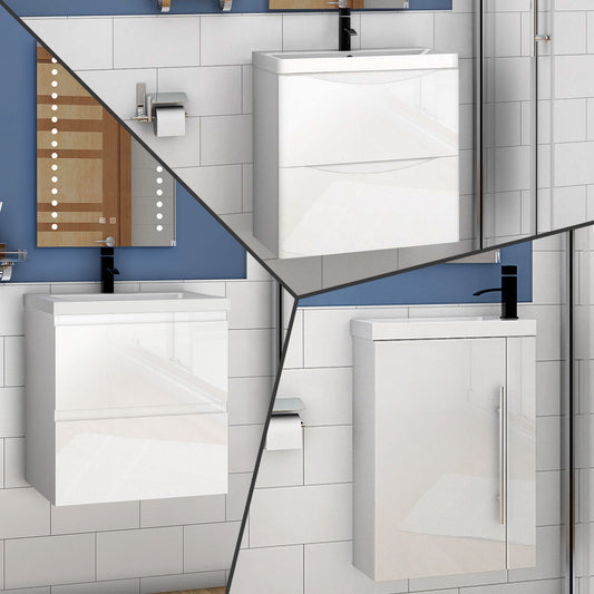 Badkamermeubel 45/50/60/80 cm hoogglans wit Wastafel met badmeubel,soft-close functie