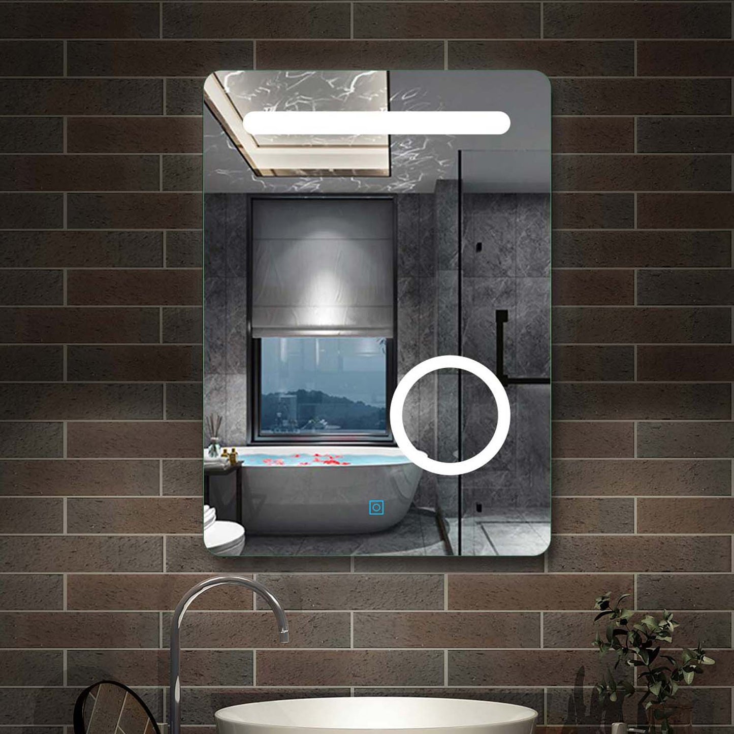 LED badkamerspiegel 50x70cm wandspiegel met touch, condensvrij, 3-voudige vergroting Make-up spiegel IP44 koudwit,energiebesparend